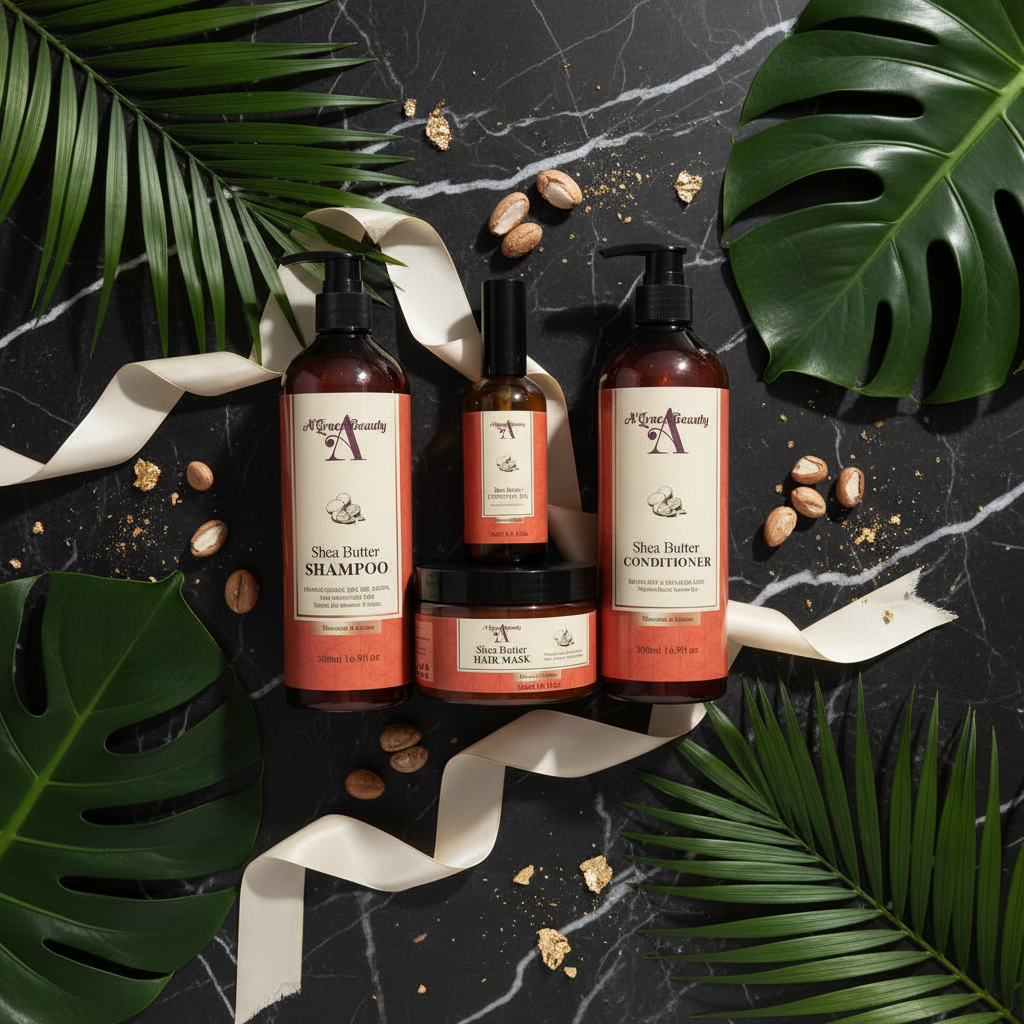 Shea Butter Hair Set Luxury Flatlay