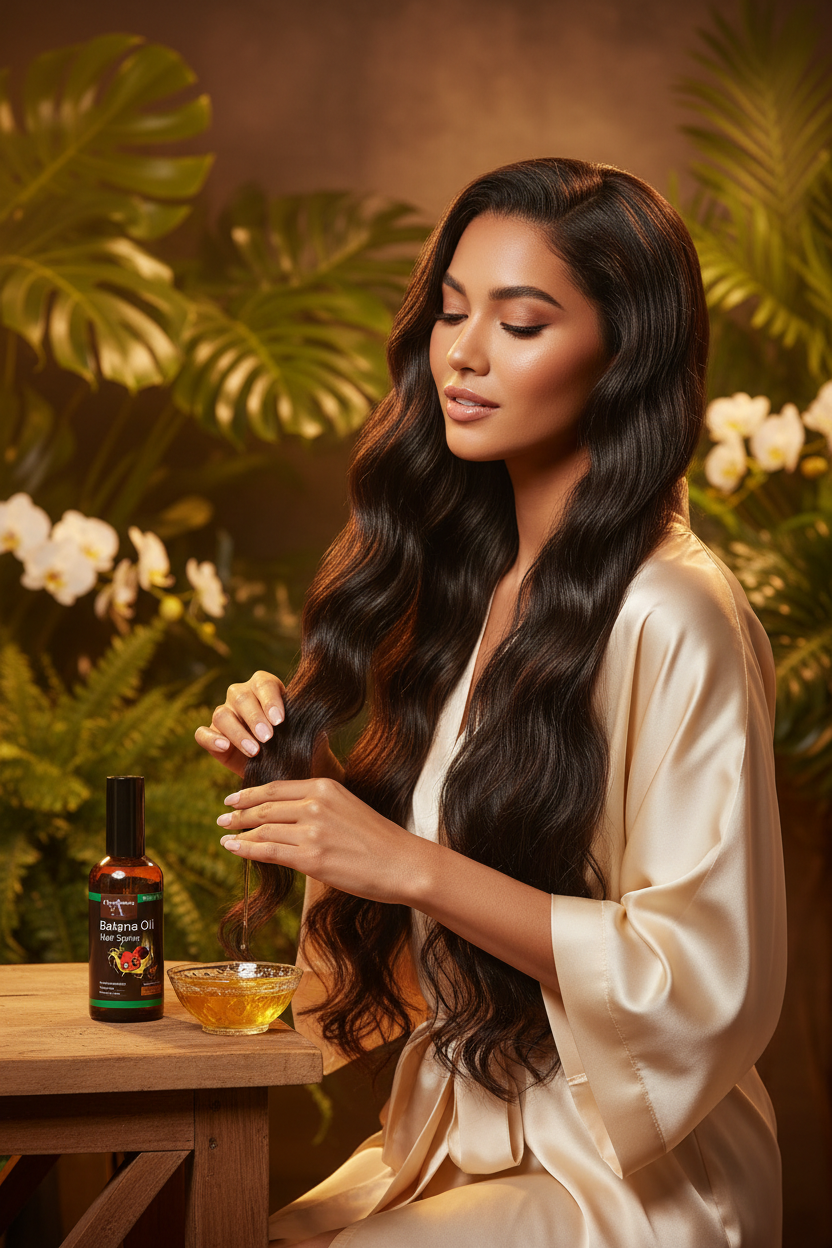Woman using Batana Haircare Serum